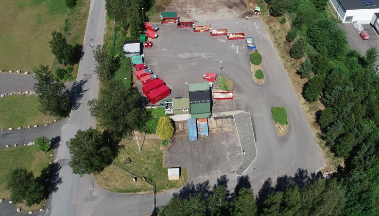 Flygfoto över Bjärnums återvinningscentral.