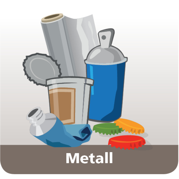 tecknad bild på metallförpackningar, konservburk, kapsyler, tub och  sprayburk
