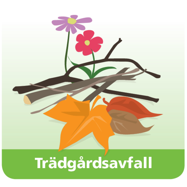 tecknad bild av trädgårdsavfall, löv, grenar och blommor