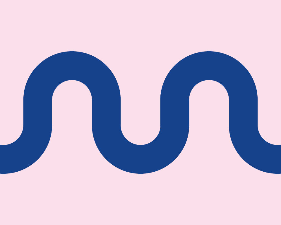 Illustration av blå vågor mot rosa bakgrund.